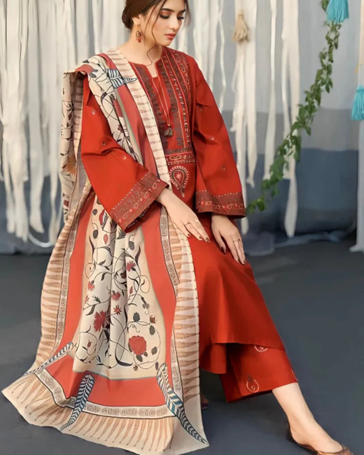 AYAT EMBROIDERED 3-PIECE WITH SHAWL Stitched Dress.