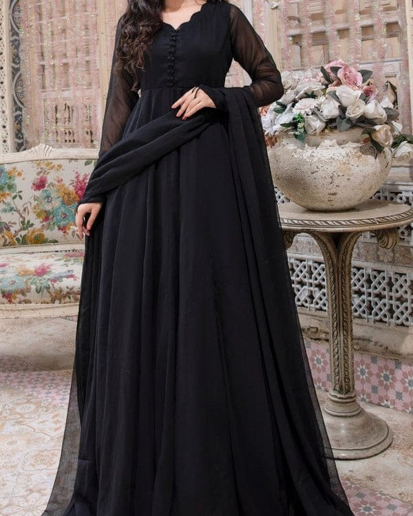 JET BLACK FROCK 2 PC STITCHED