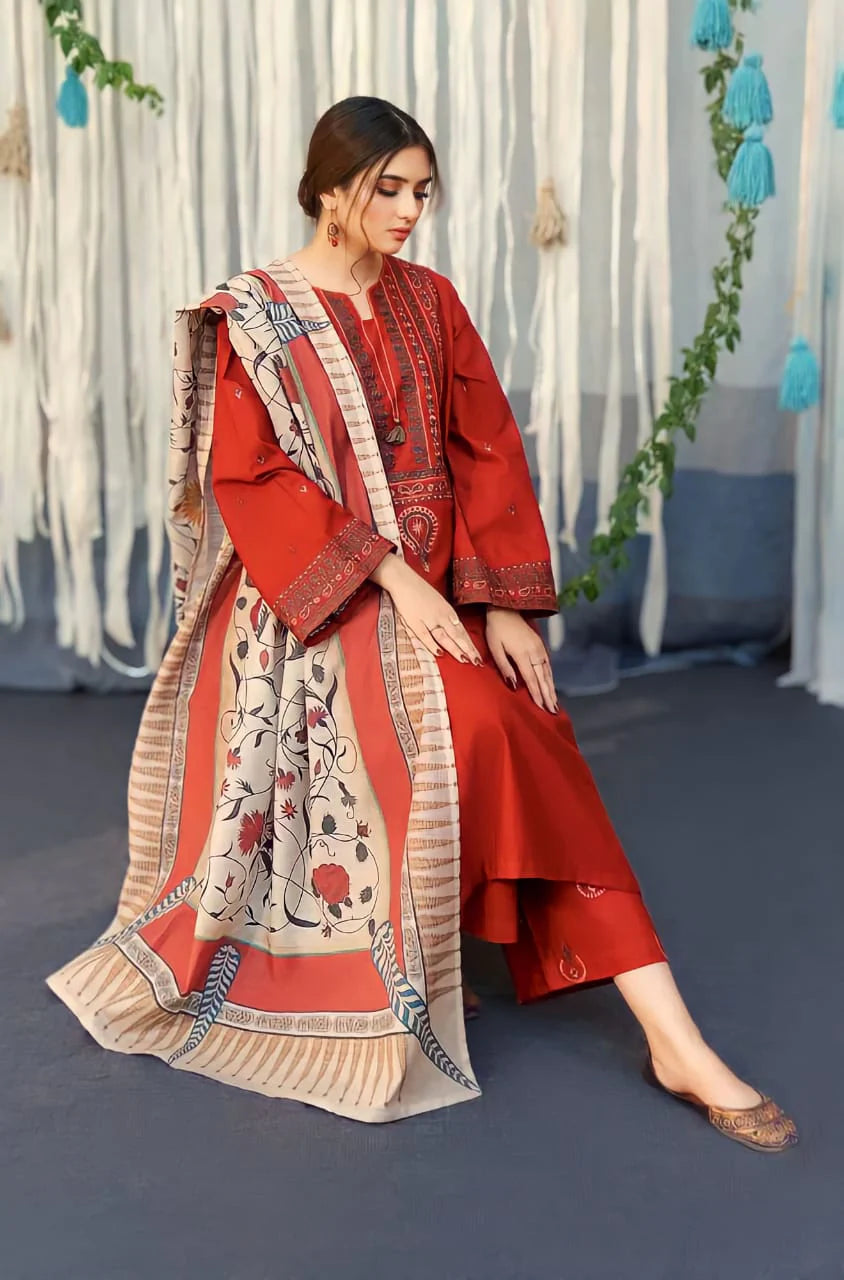 AYAT EMBROIDERED 3-PIECE WITH SHAWL Stitched Dress.